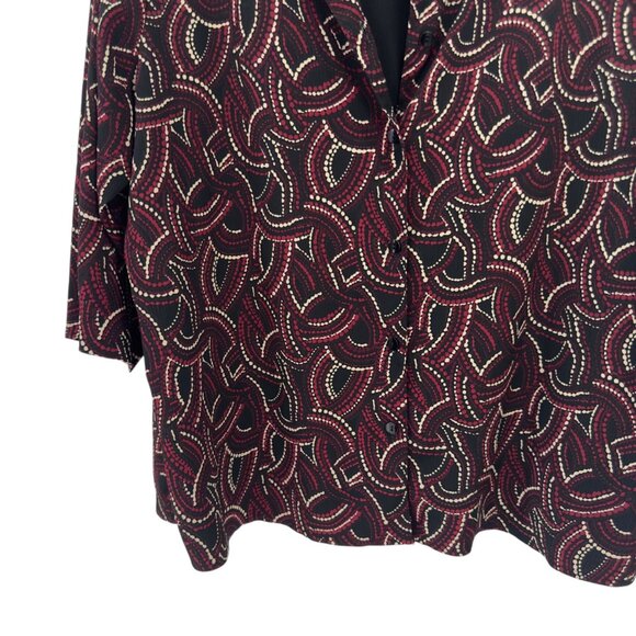 Notations Womans Black & Burgandy  Abstract Print Button-Up Blouse w/Tank Top - Picture 7 of 11